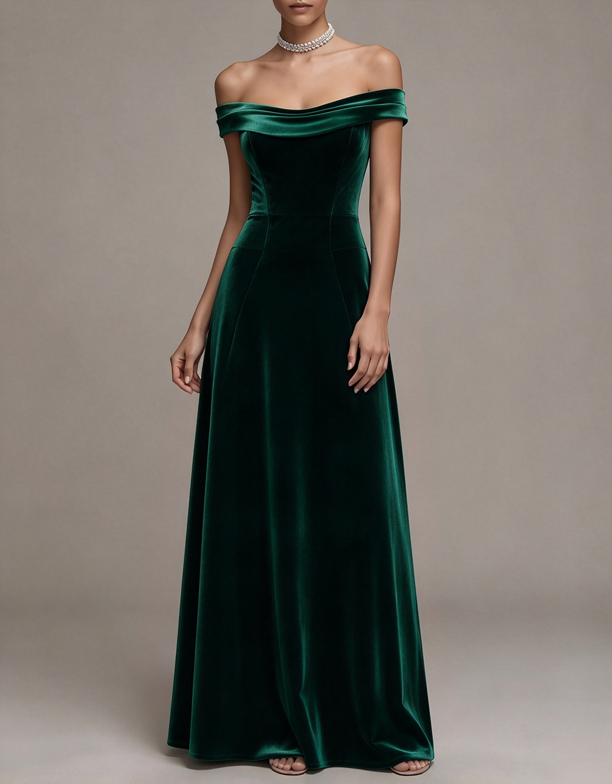 Off The Shoulder Velvet Evening A Line Maxi Dress