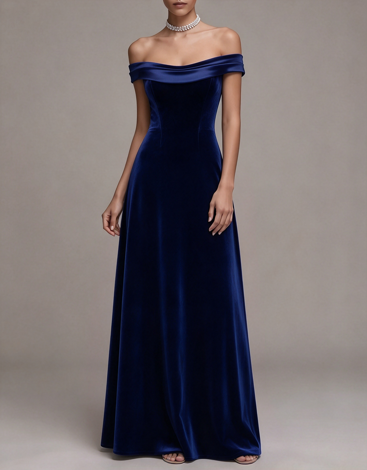 Off The Shoulder Velvet Evening A Line Maxi Dress