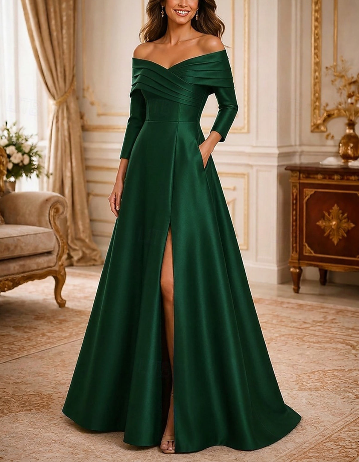 Robe longue en satin unie épaules dénudées