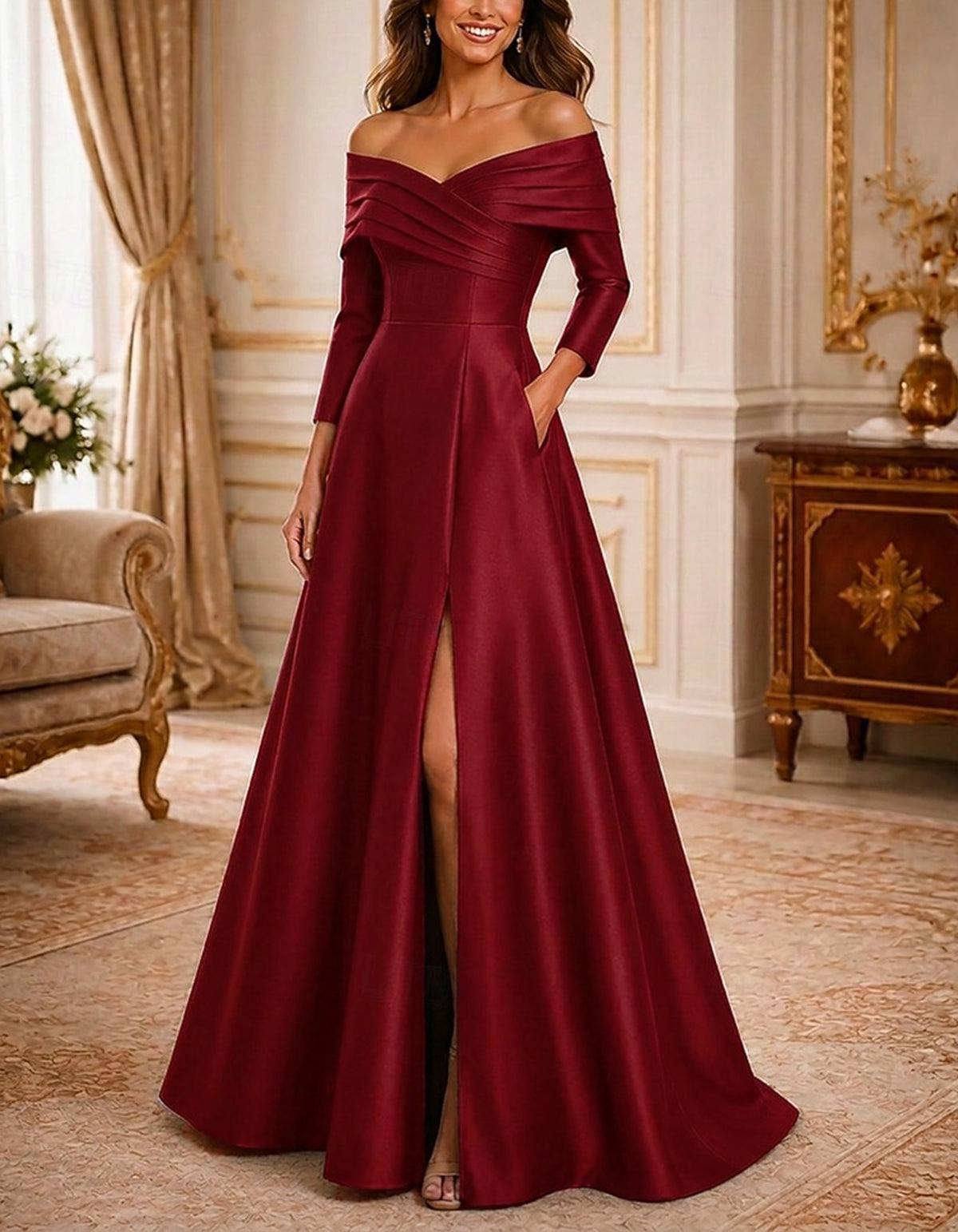 Robe longue en satin unie épaules dénudées
