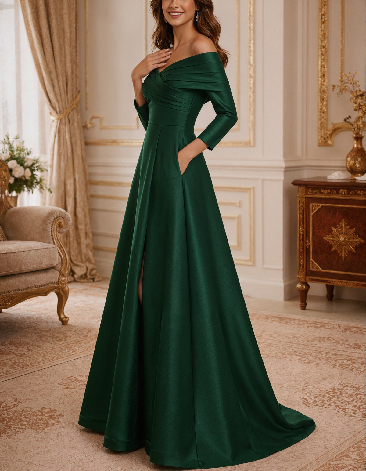 Robe longue en satin unie épaules dénudées