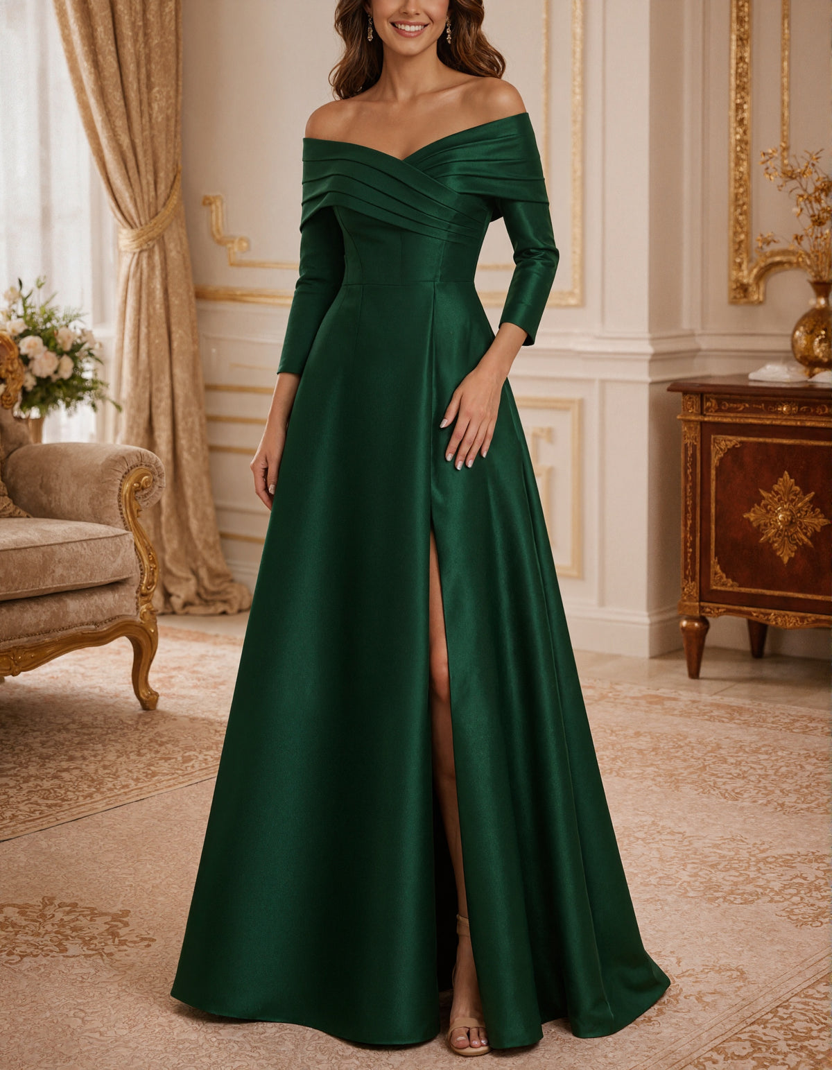 Robe longue en satin unie épaules dénudées