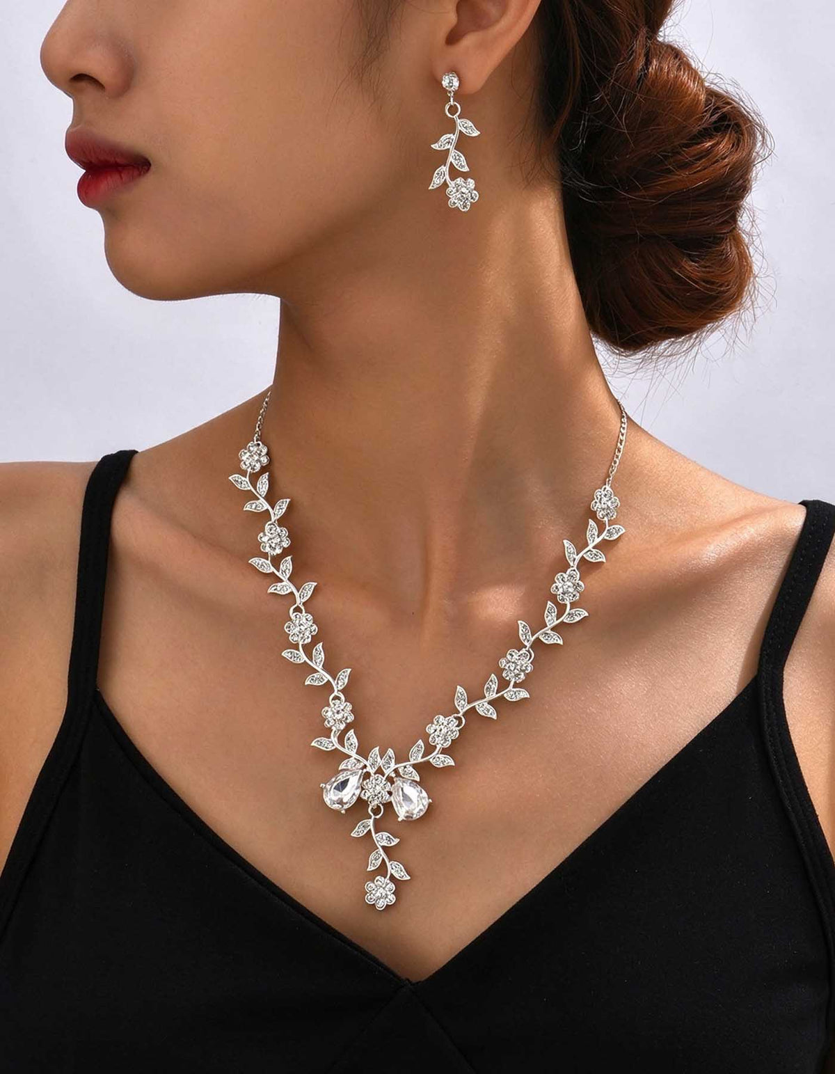 Goldfarbenes florales Weinranken-Rhinstein-Brautschmuck-Set