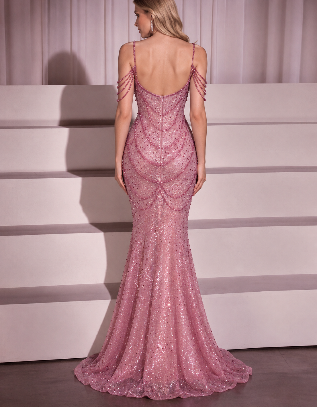 Pink Sequined Mermaid Evening Gown