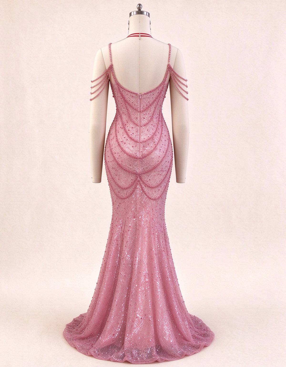Pink Sequined Mermaid Evening Gown