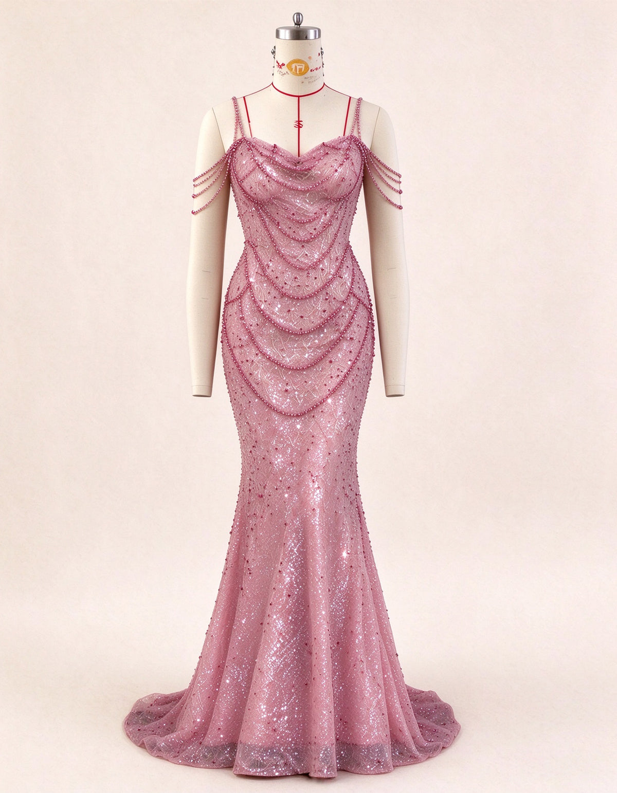 Pink Sequined Mermaid Evening Gown