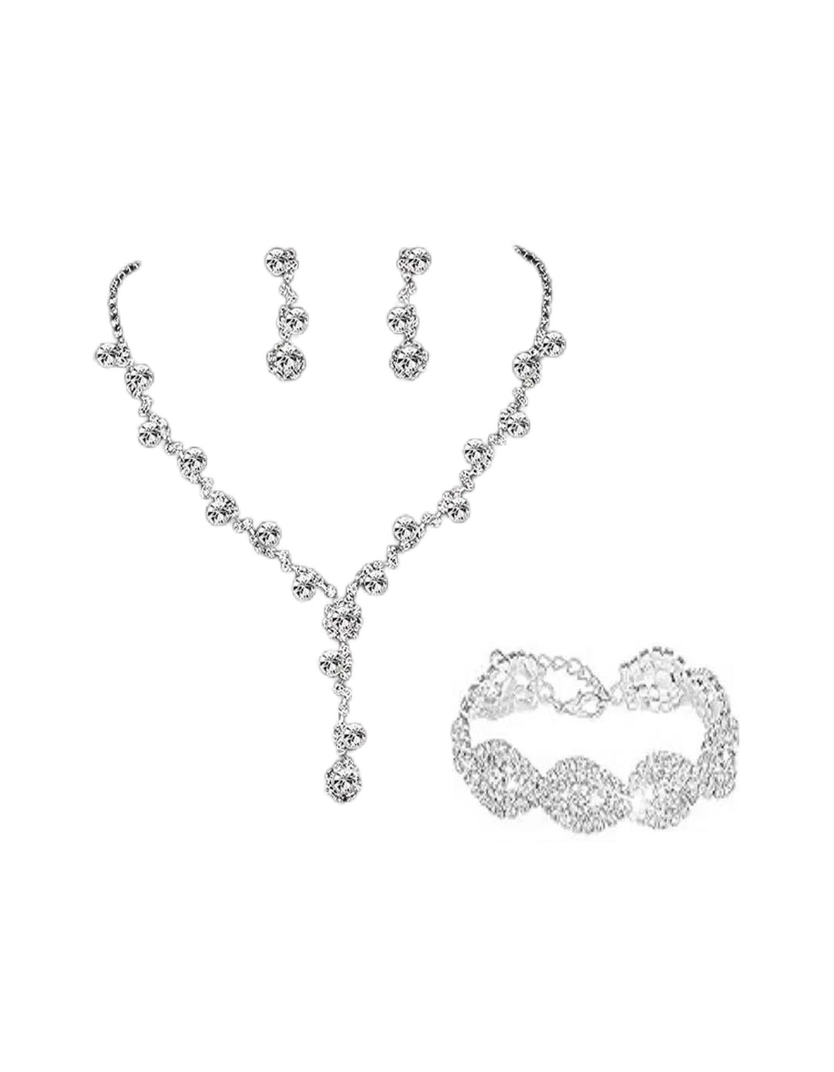 Conjunto de 3 peças com colar, brincos e pulseira de corrente com chatons