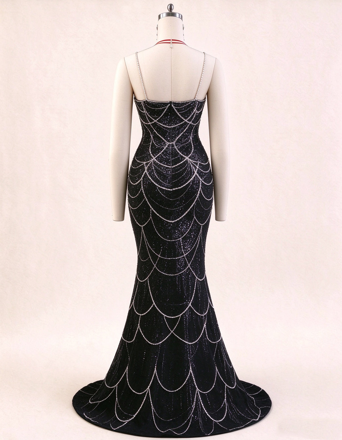 Black Spaghetti Strap Mermaid Evening Gown