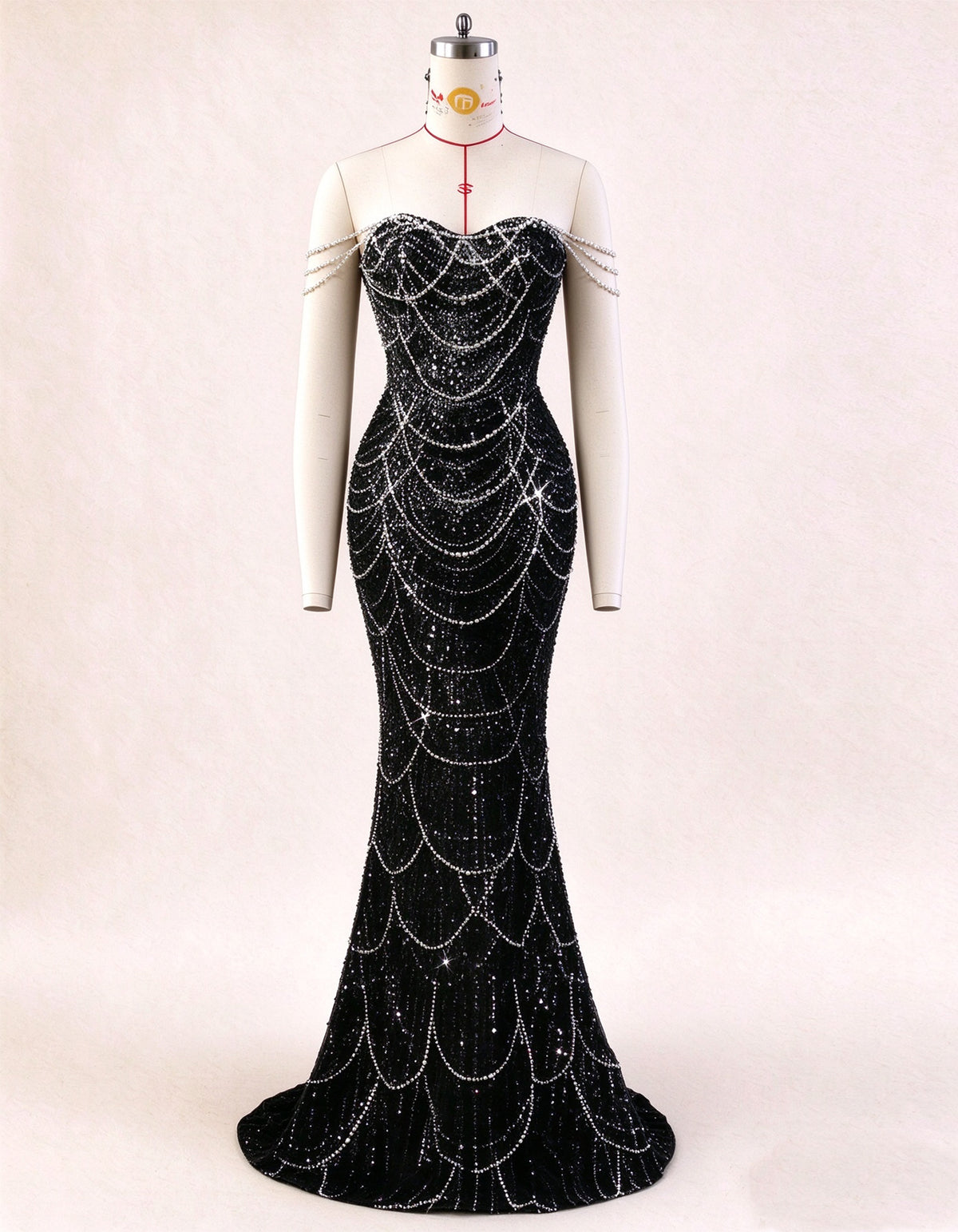 Black Spaghetti Strap Mermaid Evening Gown