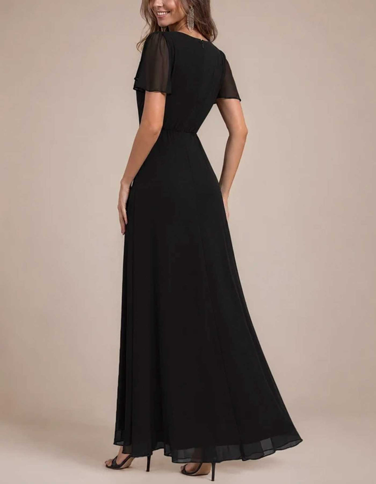 Chiffon Flutter Sleeve Lace Maxi Dress