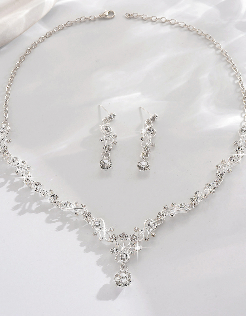 Goldfarbenes Schmuckset aus Strass-Blatthalskette und Ohrringen für Damen, für Abendveranstaltungen und Partys