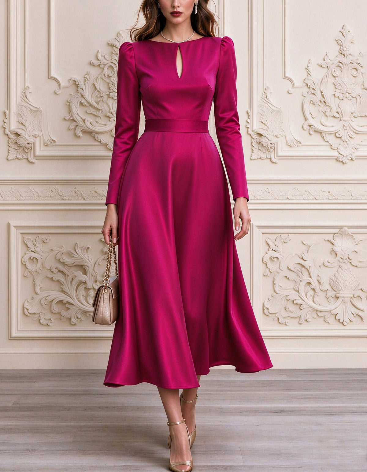 Vestido midi de cetim de cor lisa