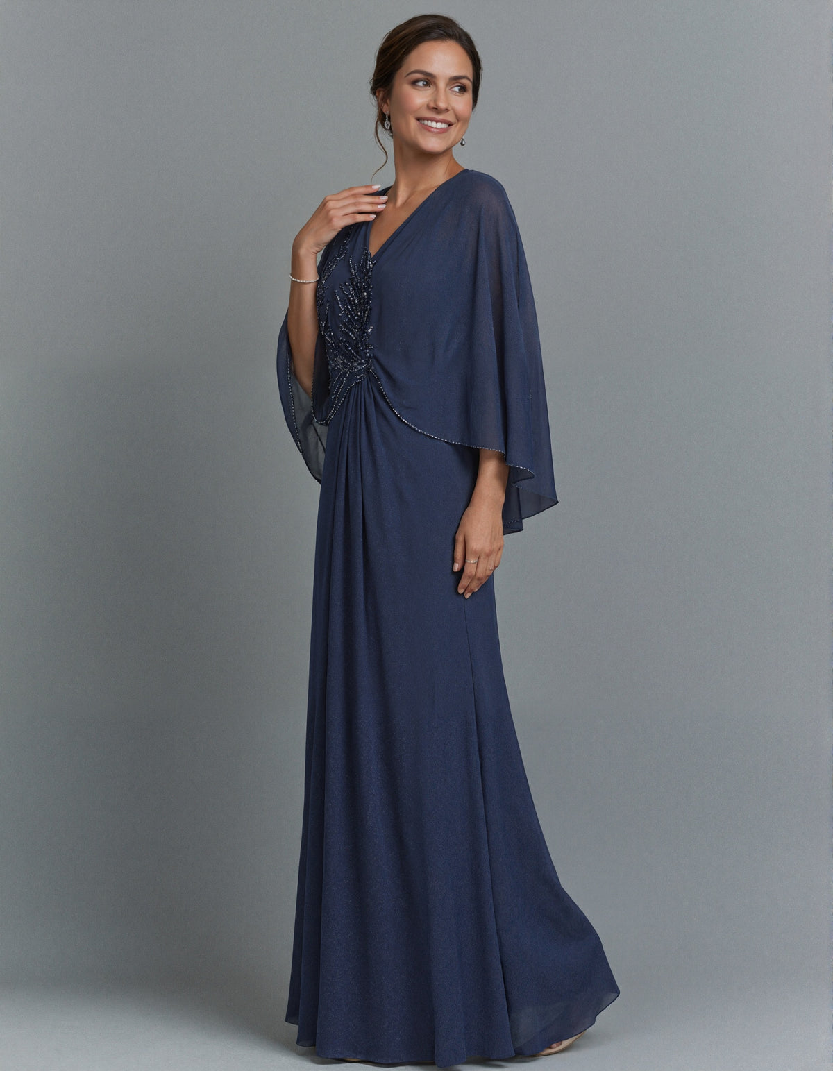 Navy Blue V-Neck Chiffon Maxi Dress