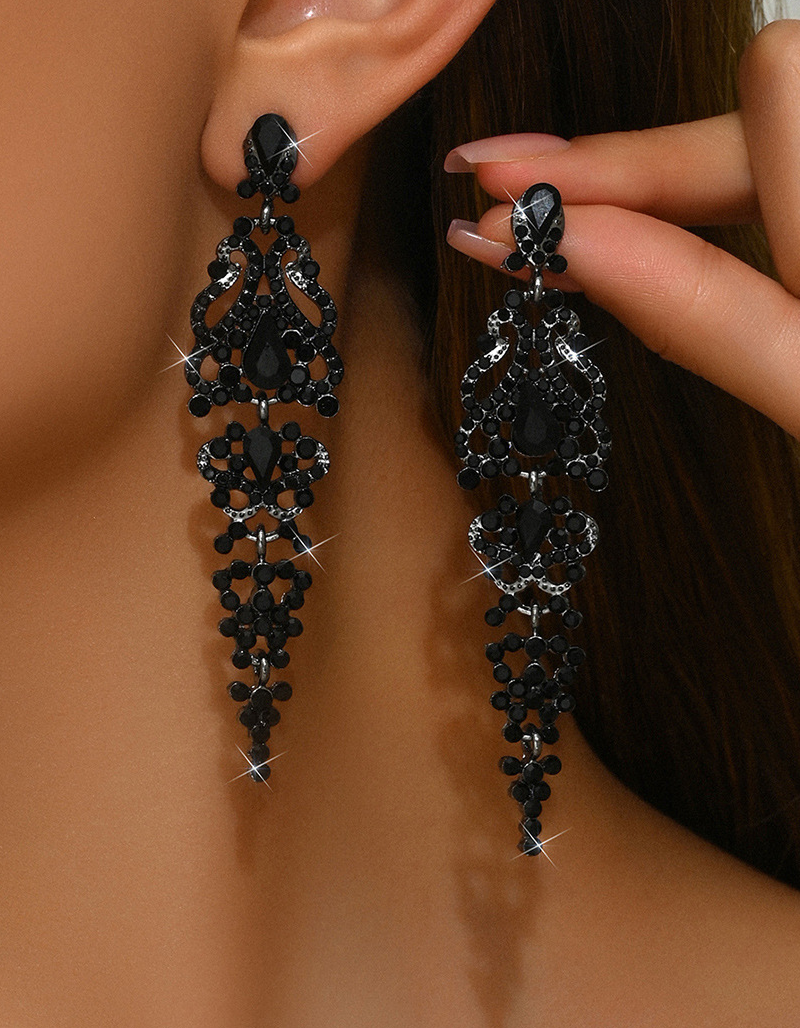 Pendientes largos plateados con borlas y circonitas para mujer, para fiestas de noche