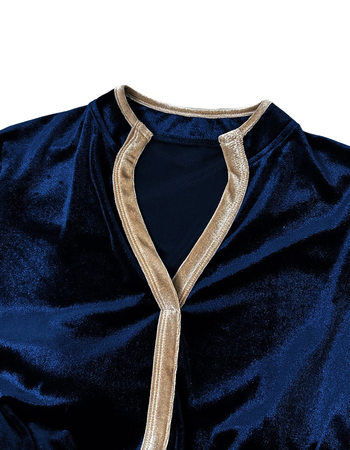 Vestido midi azul-marinho de veludo com gola subida