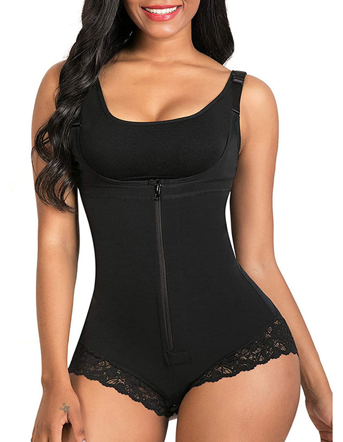 Modelador de corpo de uma peça com fecho de correr triangular para controlar a barriga e levantar os ancas