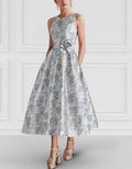 Vestido jacquard floral sin mangas con cuello redondo y corte en A