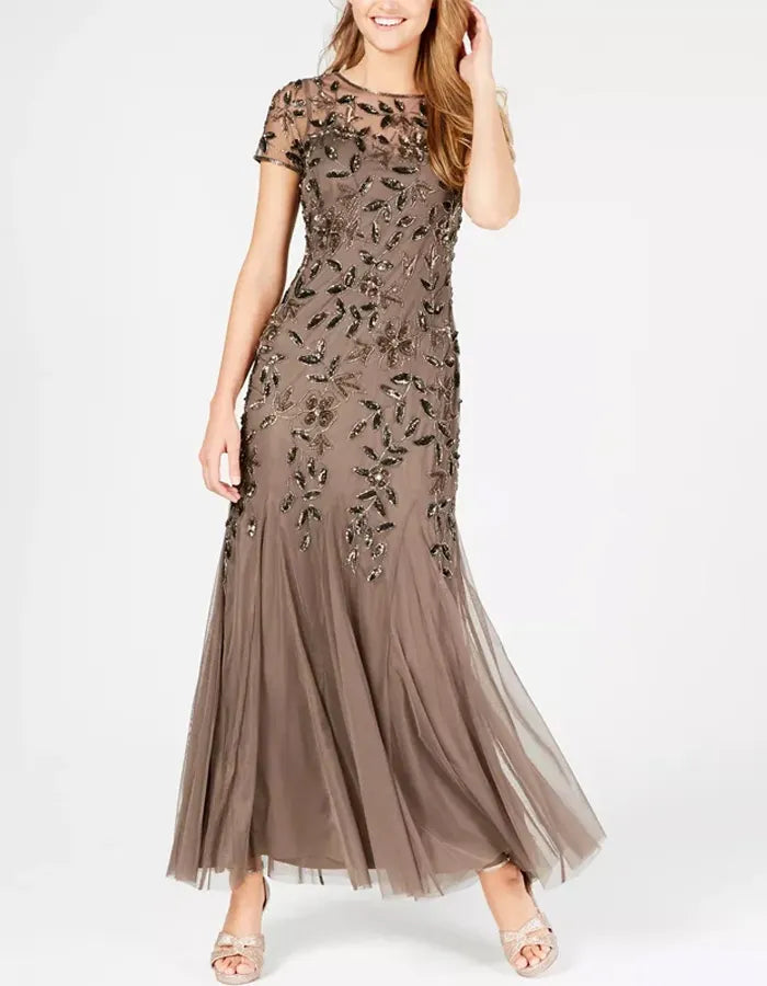 Robe maxi pailletée à col rond  