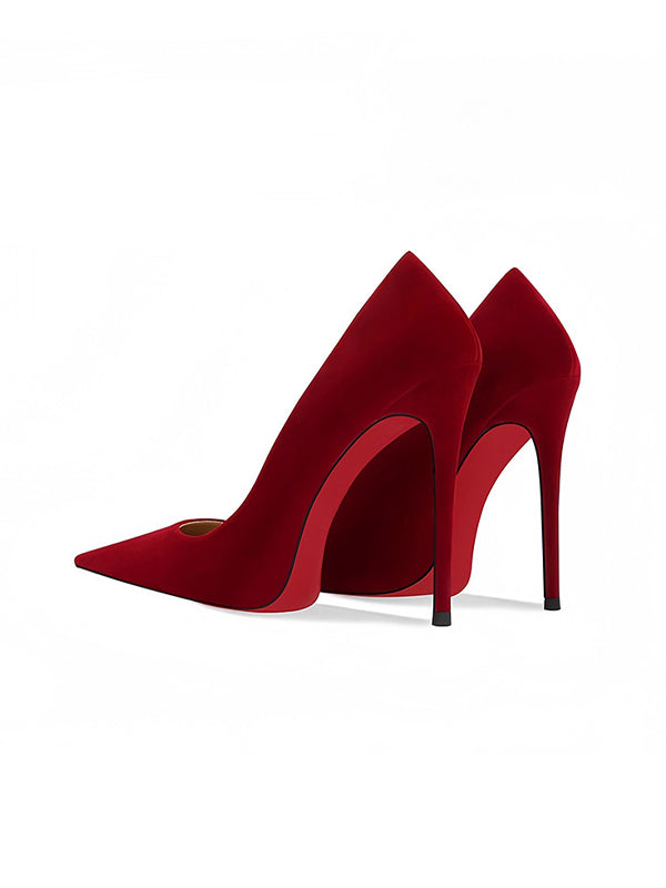 Burgunderrote High Heels mit roten Sohlen  