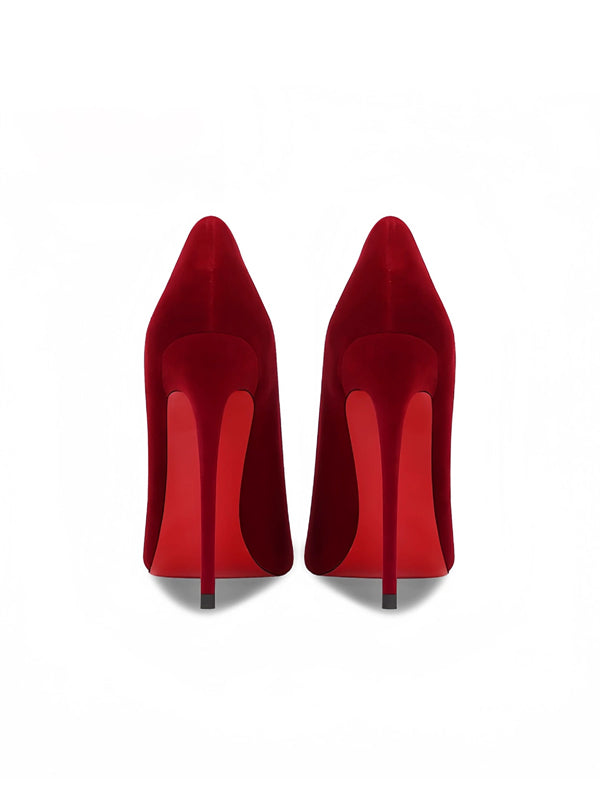 Burgunderrote High Heels mit roten Sohlen  