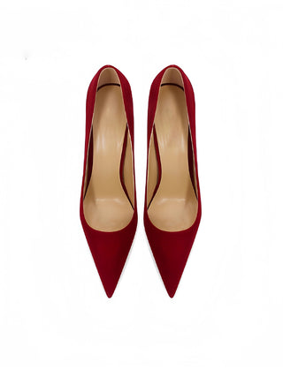 Burgunderrote High Heels mit roten Sohlen  