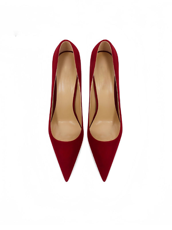 Burgunderrote High Heels mit roten Sohlen  