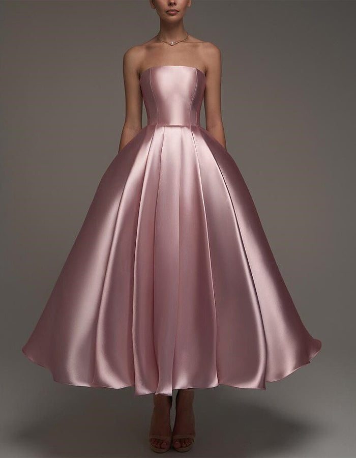 Rochie midi A-line din satin cu șal din plasă detașabil