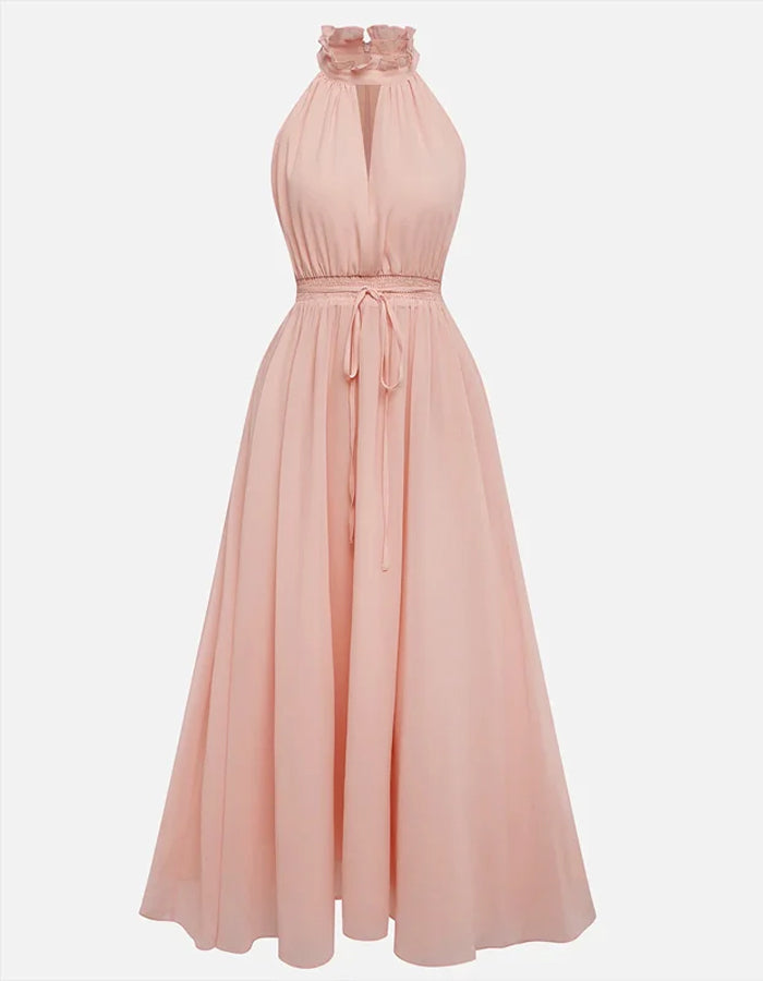 Blush roze halternek geplooide jurk