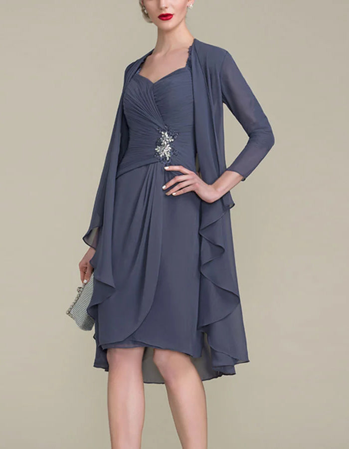 Taille aansluitend chiffon midi-jurk pak