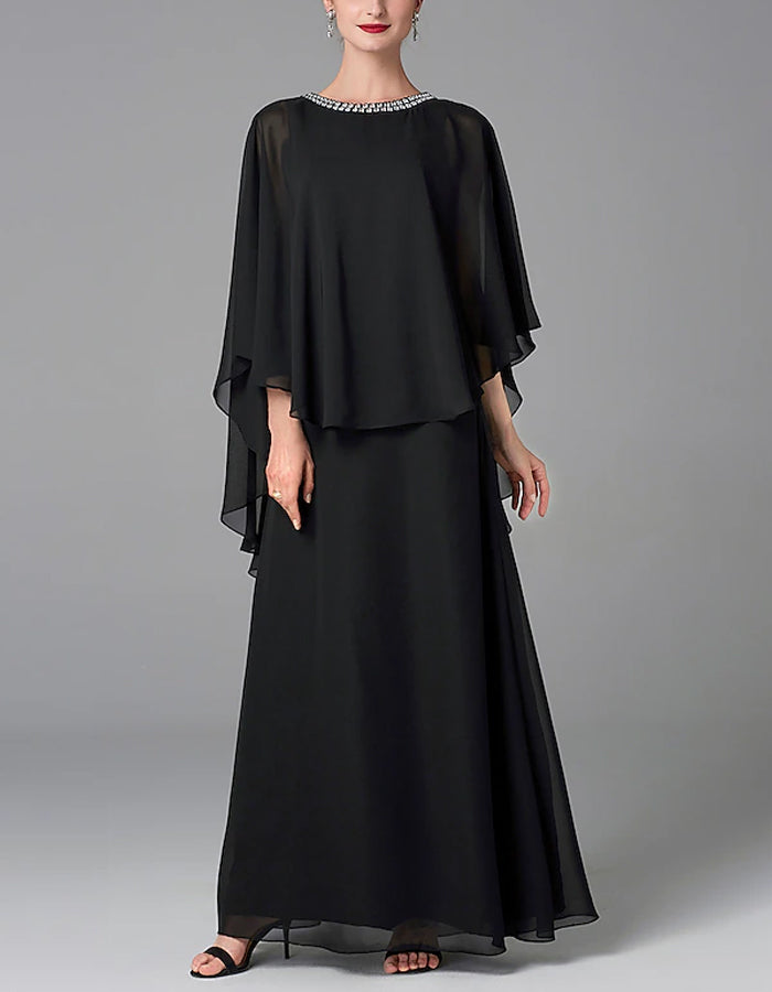 Rochie maxi A-line din chiffon simplu pentru mama miresei