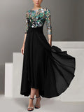A-line Vintage Chiffon Half-sleeve Sequin Embroidery Mother Of The Bride Midi Dress