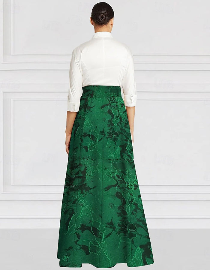 Robe longue évasée élégante pour mère de la mariée, col chemise vintage  