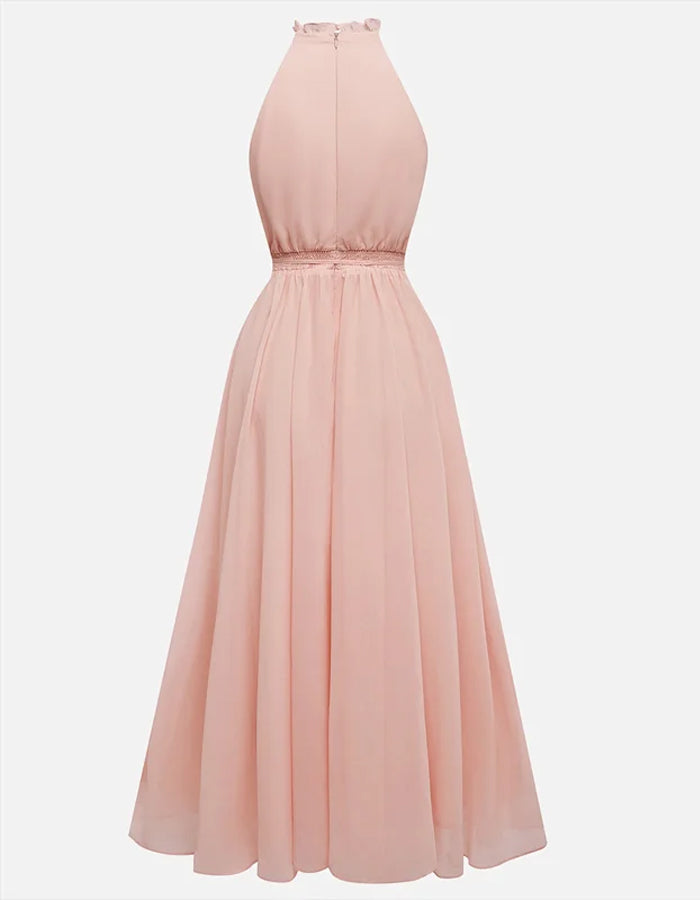 Robe plissée rose blush à col halter