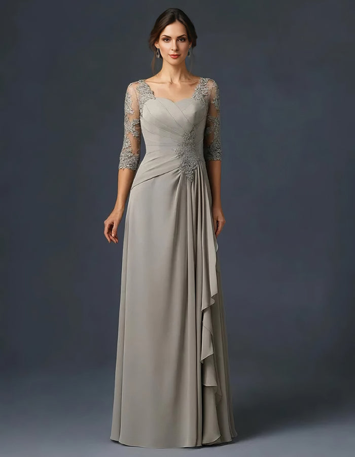 Vestido maxi de encaje sólido con diseño de cuello cuadrado