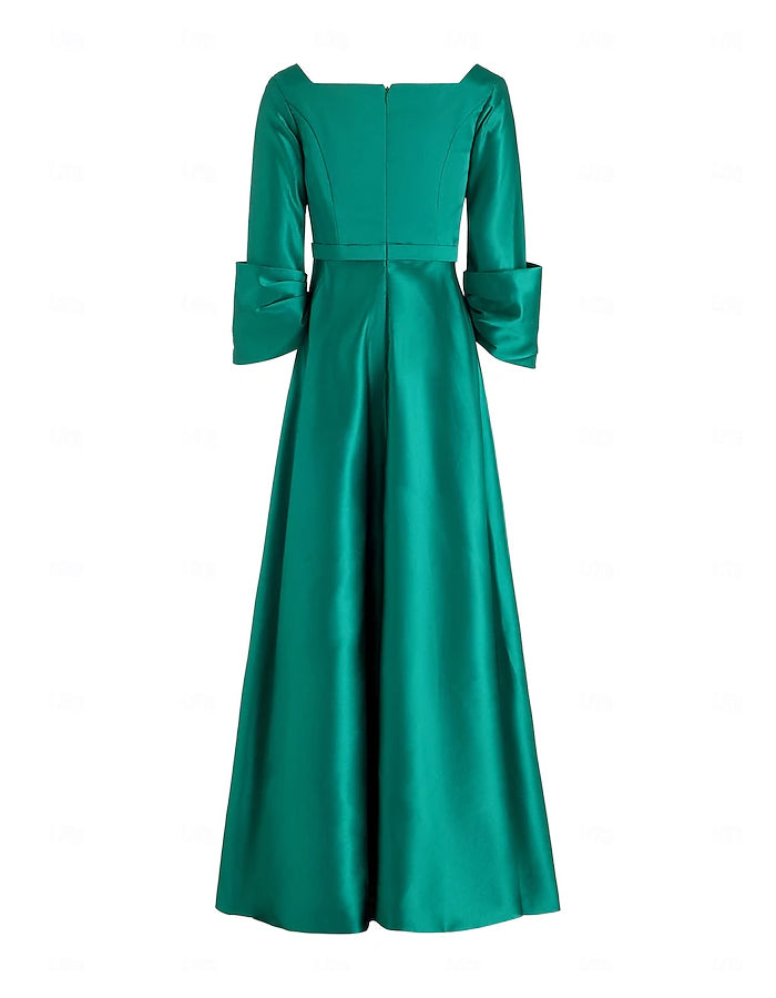 Vestido maxi de satén liso de manga larga con cuello en V