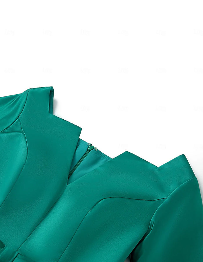 Vestido maxi de satén liso de manga larga con cuello en V