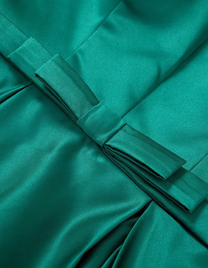 Vestido maxi de satén liso de manga larga con cuello en V