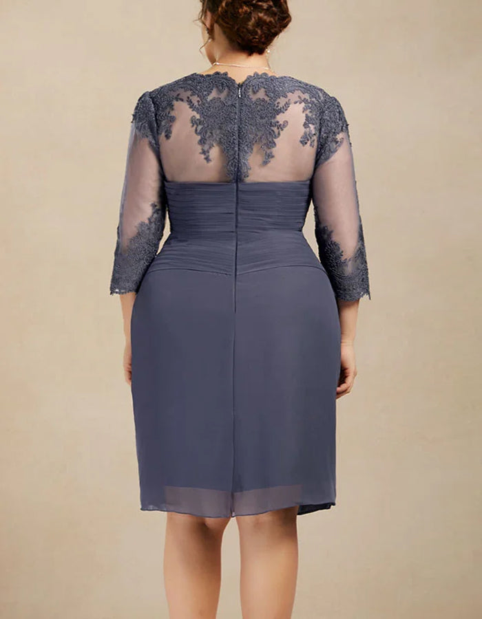 Taille aansluitend chiffon midi-jurk pak