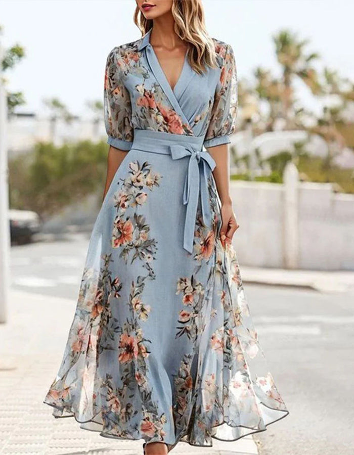 Vestido Midi Estampado com Lapela