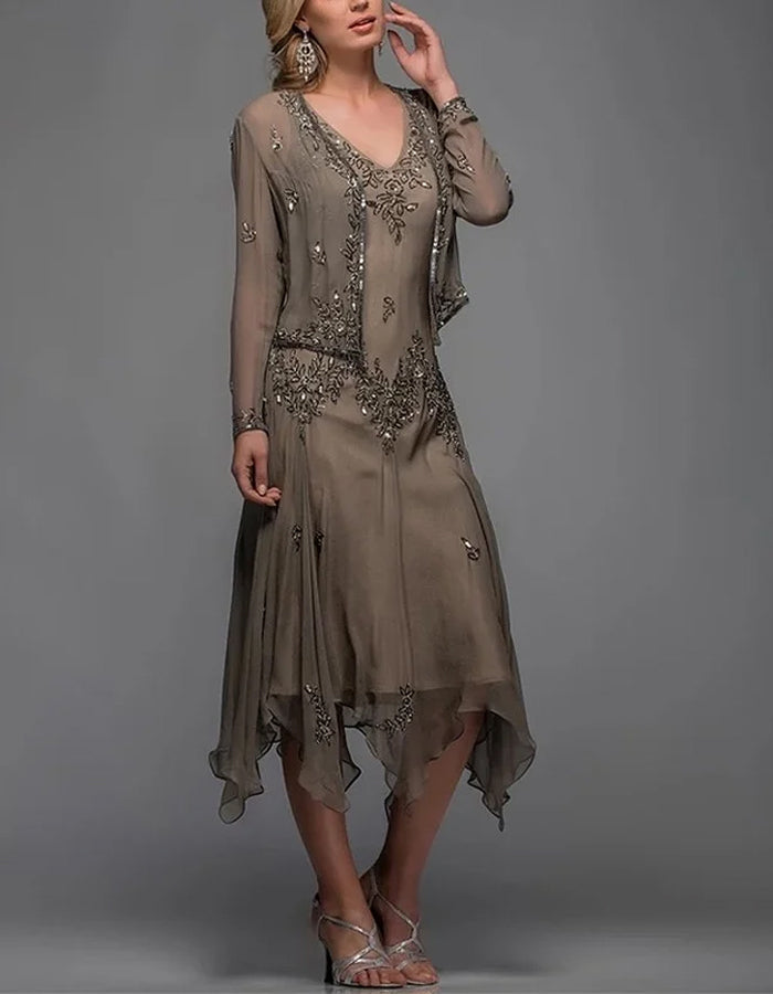 Mesh Sequined Suspender Midi Dress Suit