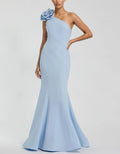 One Shoulder Stretch Crepe Ruffle Maxi Dress