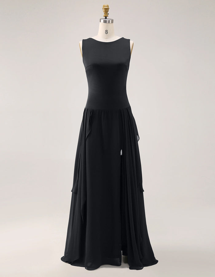 Black Sleeveless Slit Slim Fit Maxi Dress