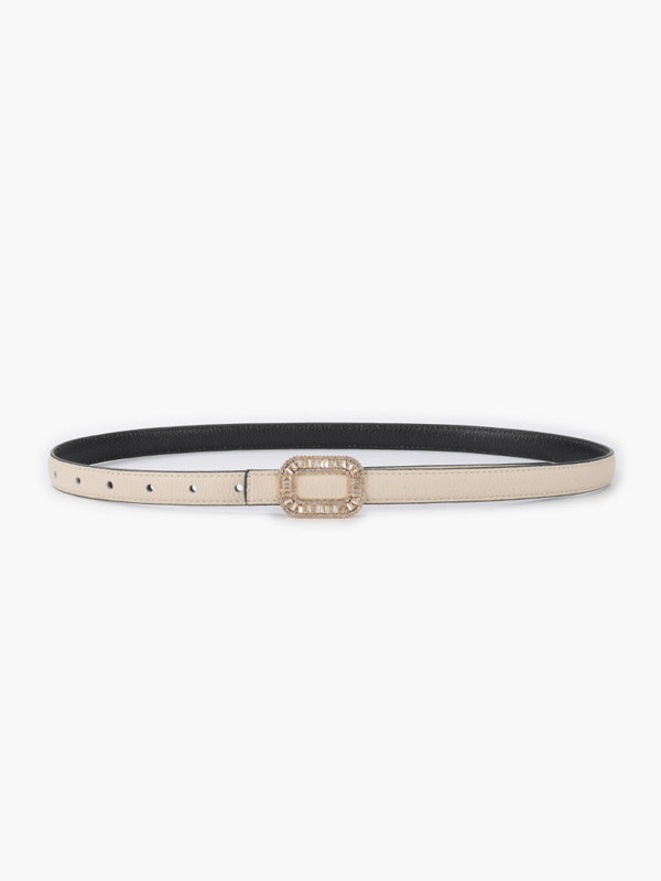 Lychee Patterned Top Grain Cowhide Belt Inlaid With Rhinestones