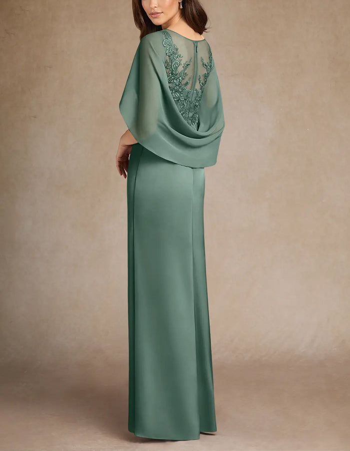 Robe maxi verte en dentelle et mousseline stretch à jupe évasée