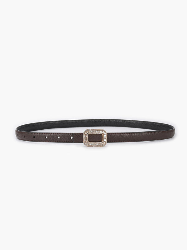 Lychee Patterned Top Grain Cowhide Belt Inlaid With Rhinestones