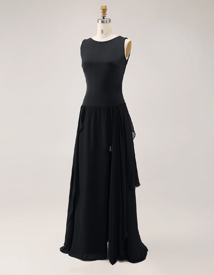 Black Sleeveless Slit Slim Fit Maxi Dress