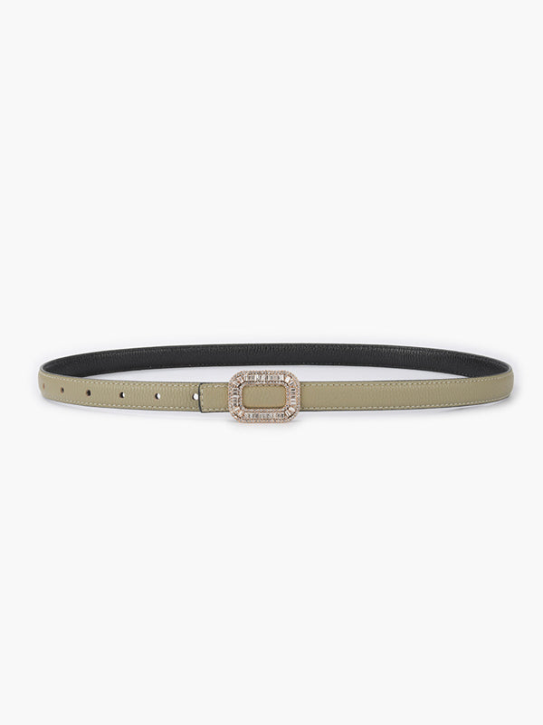 Lychee Patterned Top Grain Cowhide Belt Inlaid With Rhinestones