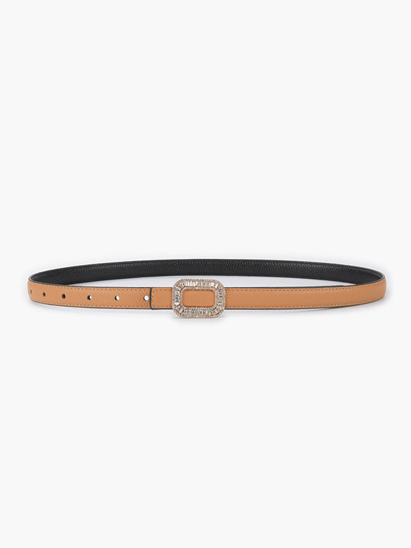 Lychee Patterned Top Grain Cowhide Belt Inlaid With Rhinestones