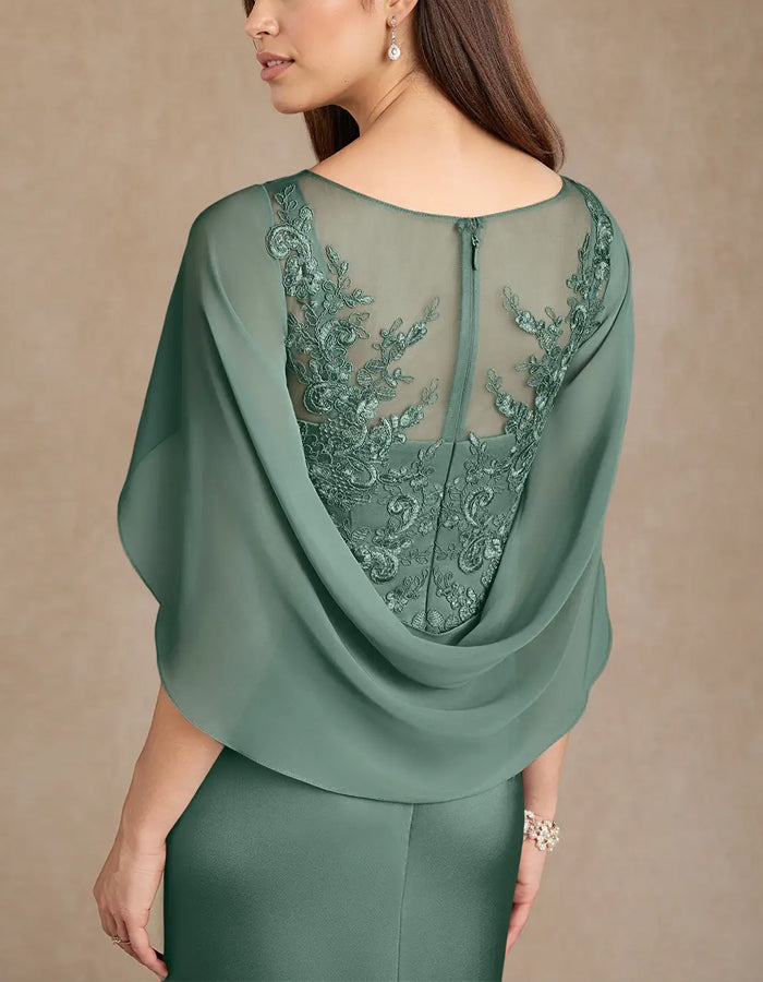 Robe maxi verte en dentelle et mousseline stretch à jupe évasée
