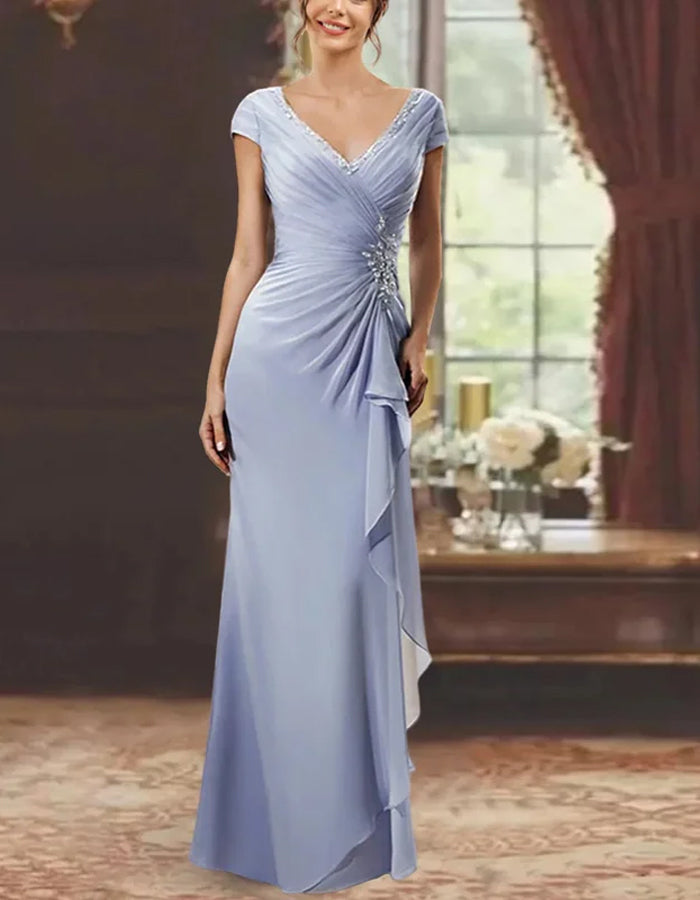 Vestido maxi con volantes y escote en V en color sólido
